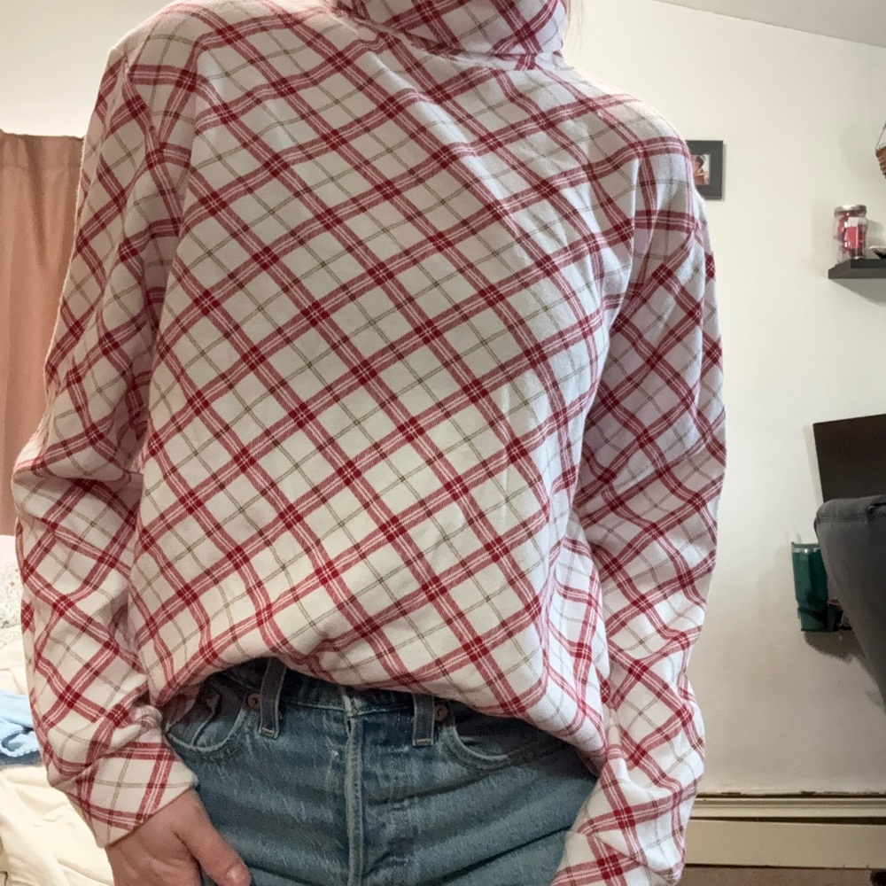 Basic Editions Red And White Plaid Turtleneck Shi… - image 3